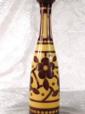 Tan over Red Glass Cut to Clear Decanter # 21250
